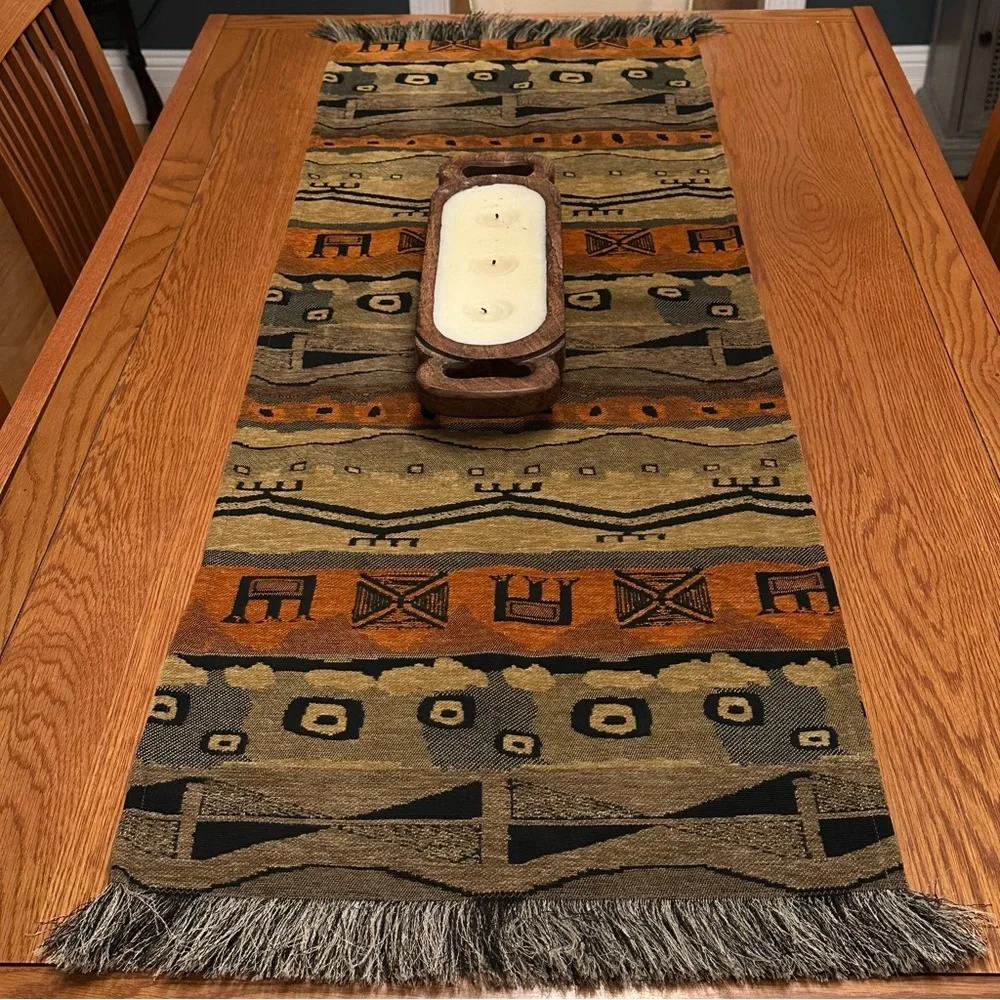 8th Ave Trading Co African themed 54 inch table runner in browns and oranges